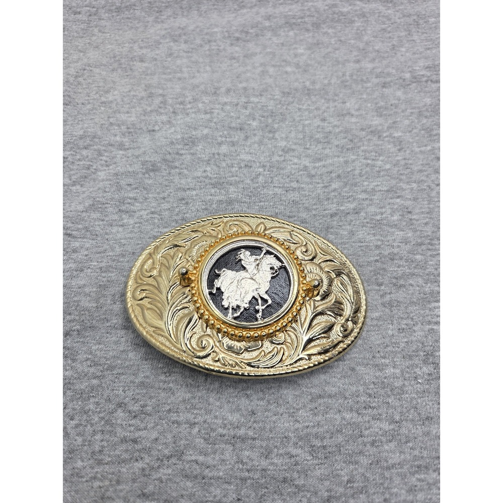 Vintage Southwestern Filigree Native American Hunting Buffalo Belt Buckle